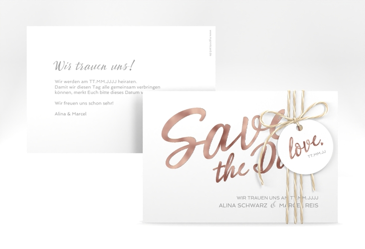 Save the Date-Karte Glam A6 Karte quer weiss rosegold