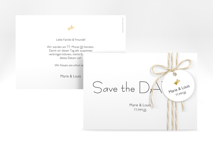Save the Date-Karte Hochzeit Twohearts A6 Karte quer beige gold