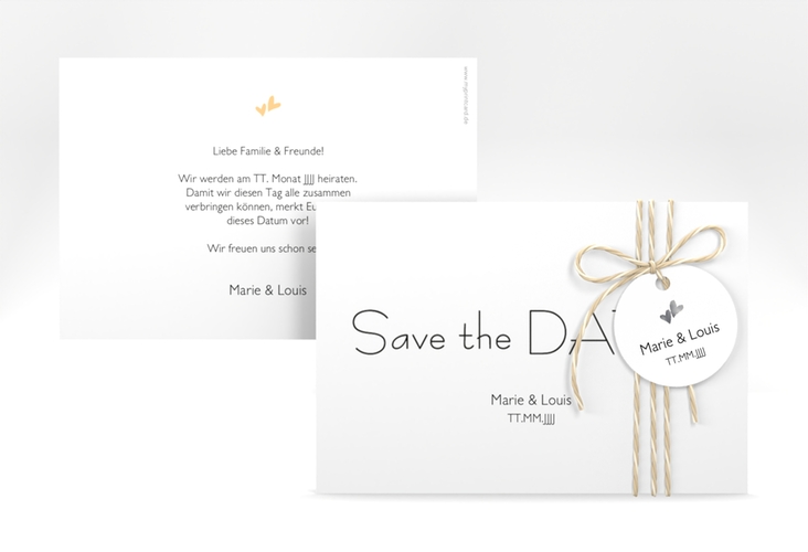 Save the Date-Karte Hochzeit Twohearts A6 Karte quer beige silber