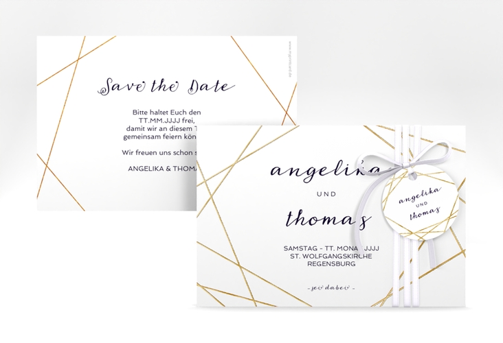 Save the Date-Karte Asymmetry A6 Karte quer weiss gold