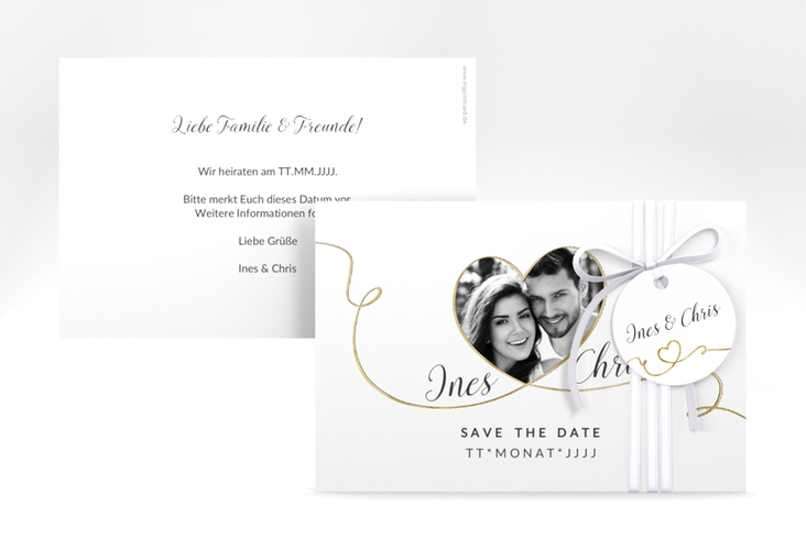 Save the Date-Karte Hochzeit Dolce A6 Karte quer weiss gold