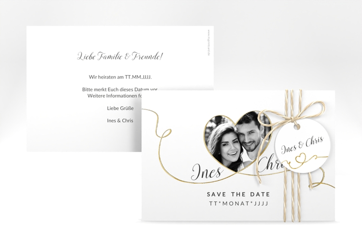 Save the Date-Karte Hochzeit Dolce A6 Karte quer weiss gold