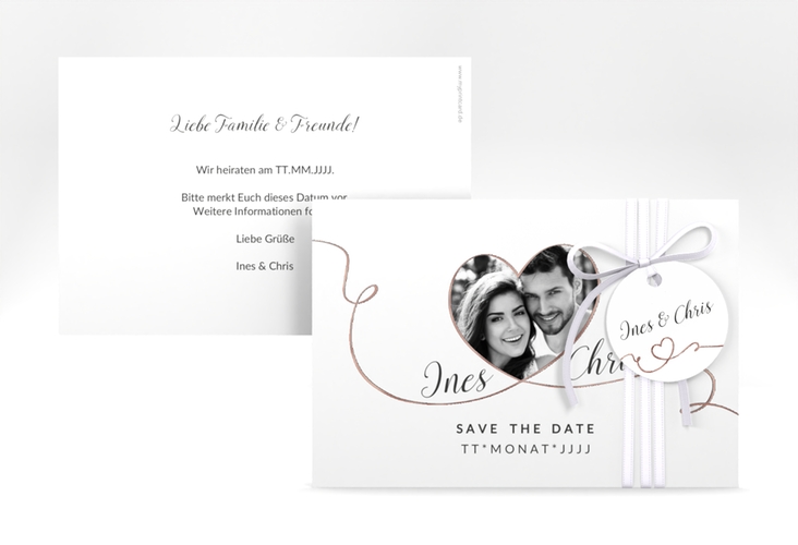 Save the Date-Karte Hochzeit Dolce A6 Karte quer weiss rosegold