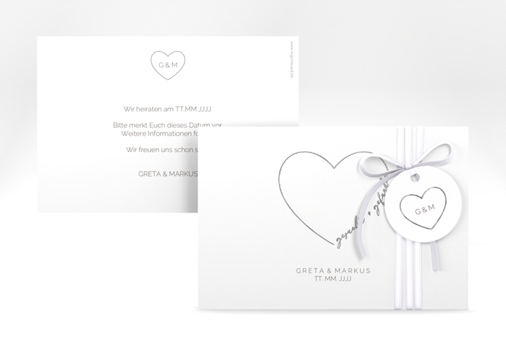 Save the Date-Karte Lebenstraum A6 Karte quer weiss silber