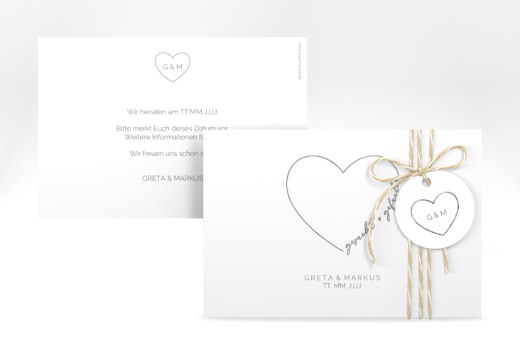 Save the Date-Karte Lebenstraum A6 Karte quer weiss silber