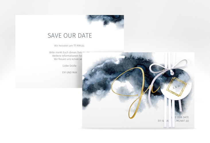 Save the Date-Karte Aquarellic A6 Karte quer weiss gold