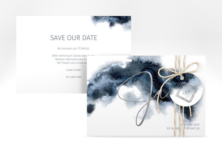 Save the Date-Karte Aquarellic A6 Karte quer weiss silber
