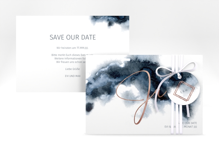 Save the Date-Karte Aquarellic A6 Karte quer weiss rosegold