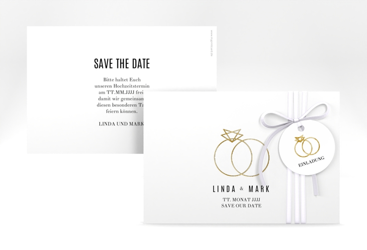 Save the Date-Karte Rings A6 Karte quer weiss gold