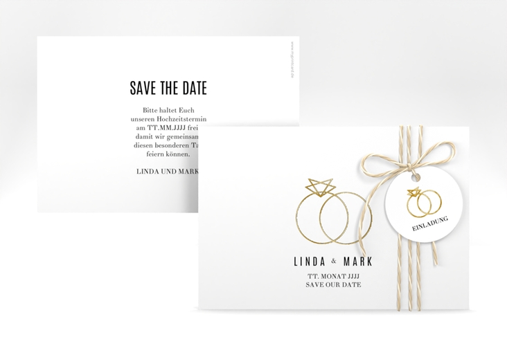 Save the Date-Karte Rings A6 Karte quer weiss gold