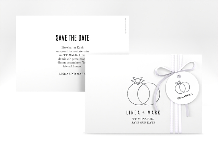 Save the Date-Karte Rings A6 Karte quer weiss silber