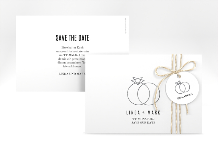 Save the Date-Karte Rings A6 Karte quer weiss silber