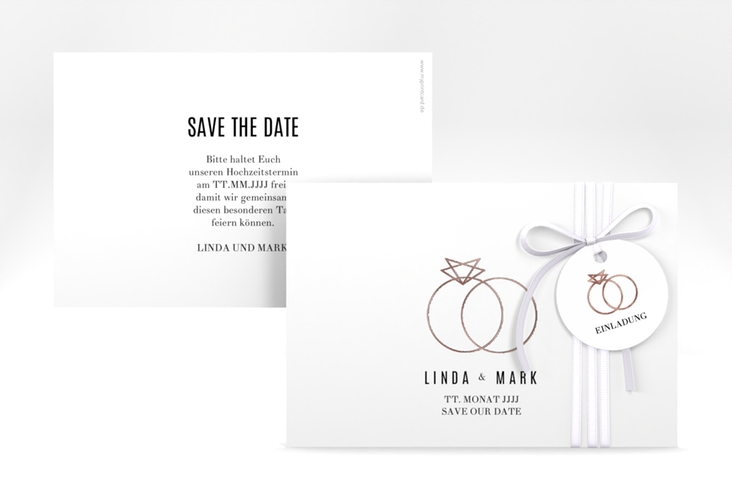 Save the Date-Karte Rings A6 Karte quer weiss rosegold