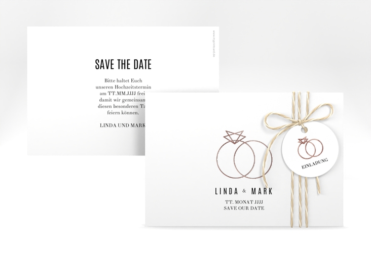 Save the Date-Karte Rings A6 Karte quer weiss rosegold