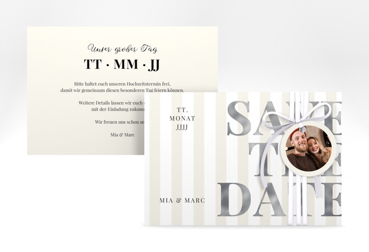 Save the Date-Karte Streifen A6 Karte quer beige silber