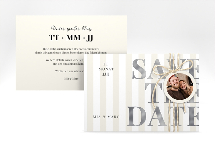 Save the Date-Karte Streifen A6 Karte quer beige silber