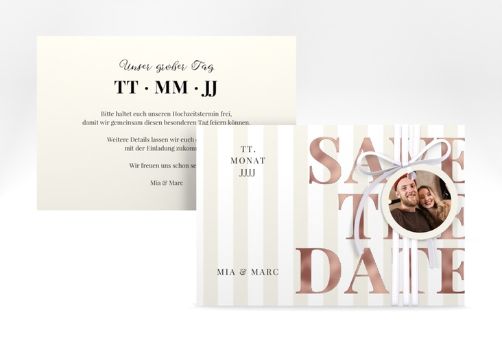 Save the Date-Karte Streifen A6 Karte quer beige rosegold