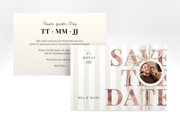 Save the Date-Karte Streifen A6 Karte quer beige rosegold