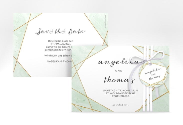 Save the Date-Karte Asymmetry A6 Karte quer gruen gold