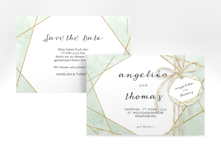 Save the Date-Karte Asymmetry A6 Karte quer gruen gold
