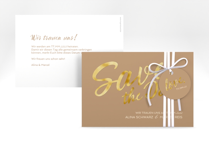 Save the Date-Karte Glam A6 Karte quer beige gold