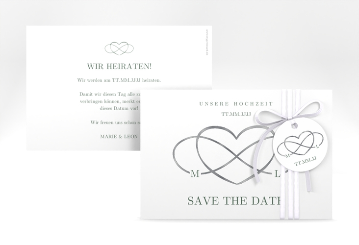 Save the Date-Karte Infinity A6 Karte quer gruen silber