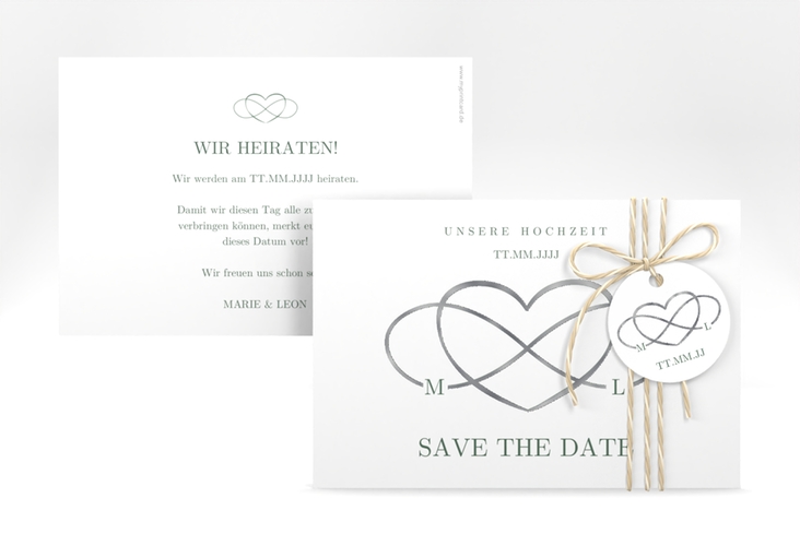 Save the Date-Karte Infinity A6 Karte quer gruen silber