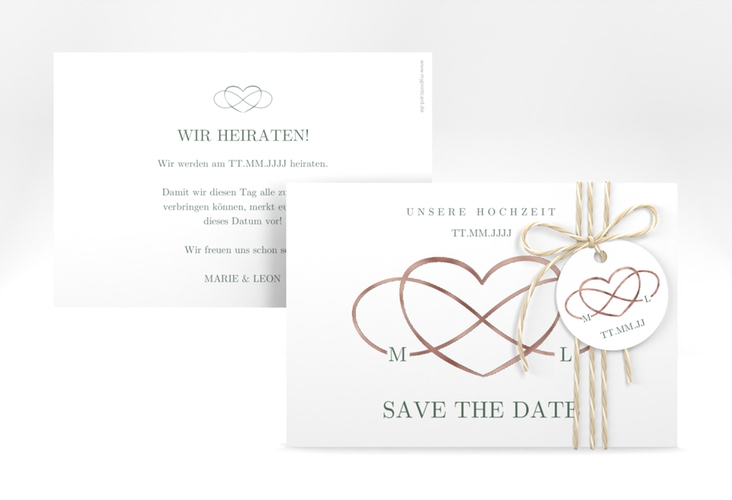 Save the Date-Karte Infinity A6 Karte quer gruen rosegold