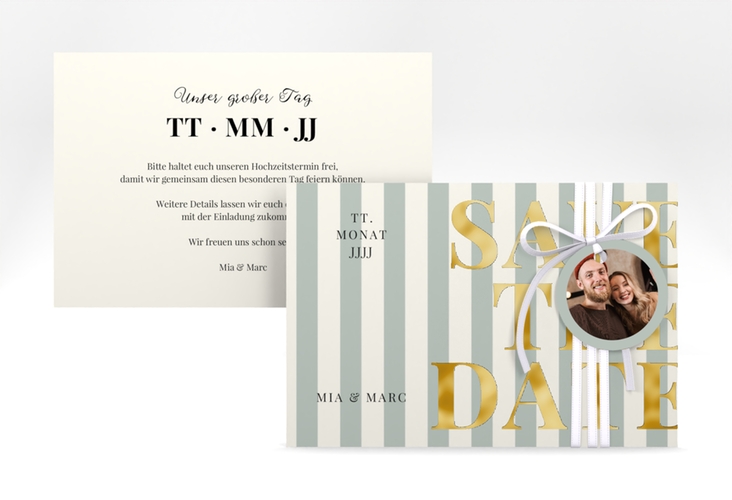 Save the Date-Karte Streifen A6 Karte quer gruen gold
