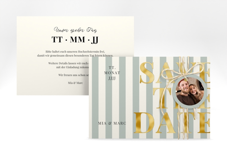 Save the Date-Karte Streifen A6 Karte quer gruen gold