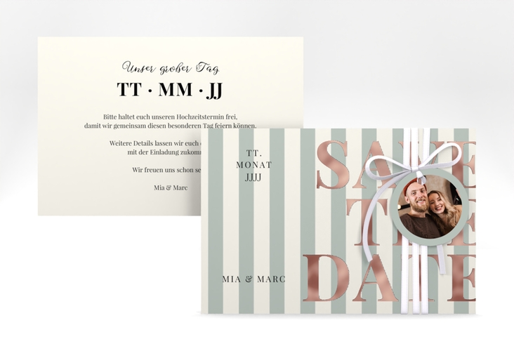 Save the Date-Karte Streifen A6 Karte quer gruen rosegold