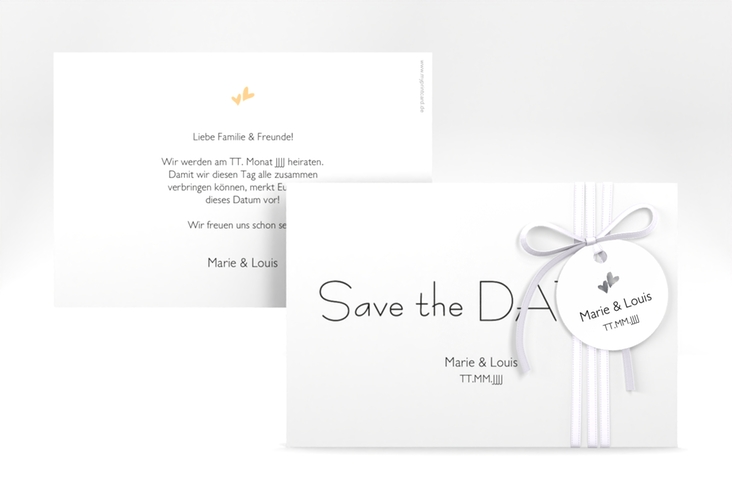 Save the Date-Karte Hochzeit Twohearts A6 Karte quer beige silber