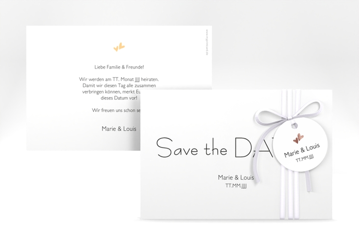 Save the Date-Karte Hochzeit Twohearts A6 Karte quer beige rosegold