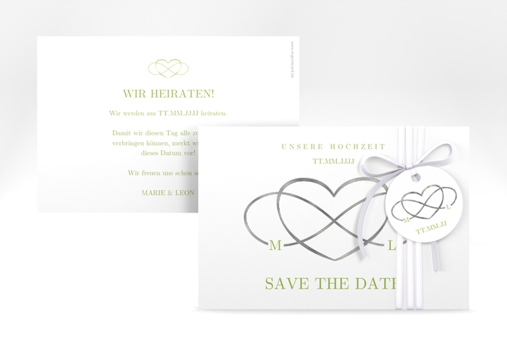 Save the Date-Karte Infinity A6 Karte quer gruen silber
