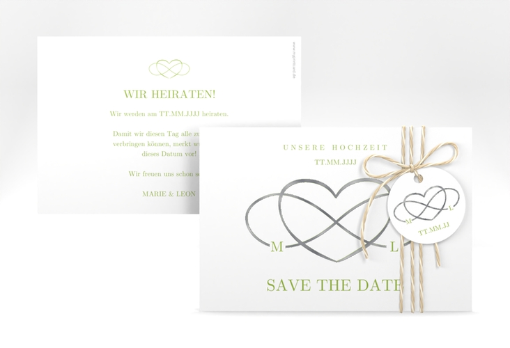 Save the Date-Karte Infinity A6 Karte quer gruen silber