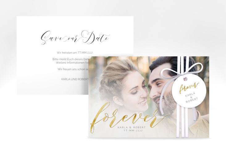 Save the Date-Karte Promise A6 Karte quer weiss gold