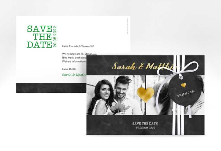 Save the Date-Karte Sparkly A6 Karte quer gruen gold
