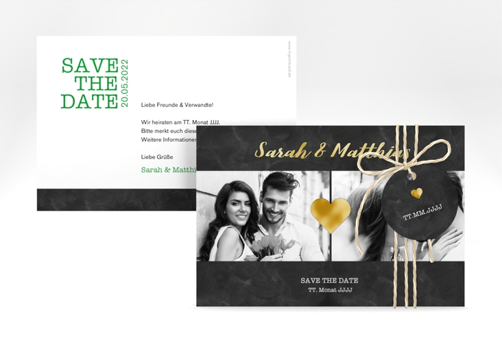 Save the Date-Karte Sparkly A6 Karte quer gruen gold