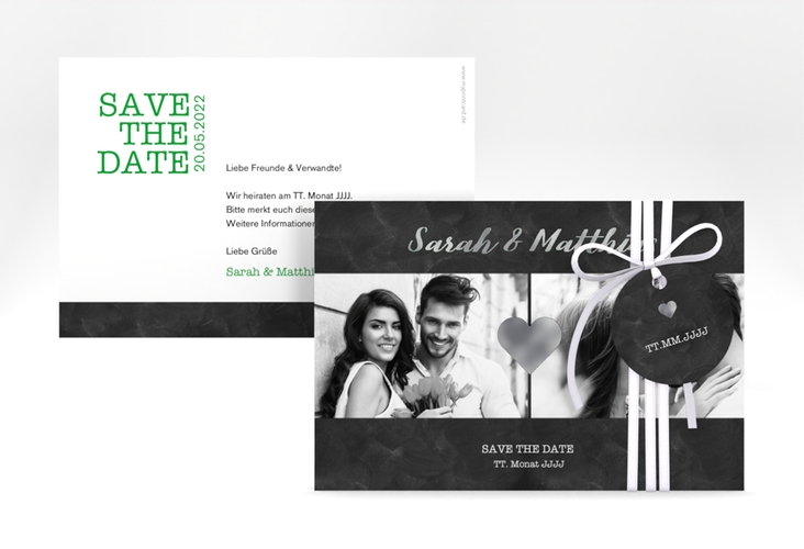 Save the Date-Karte Sparkly A6 Karte quer gruen silber