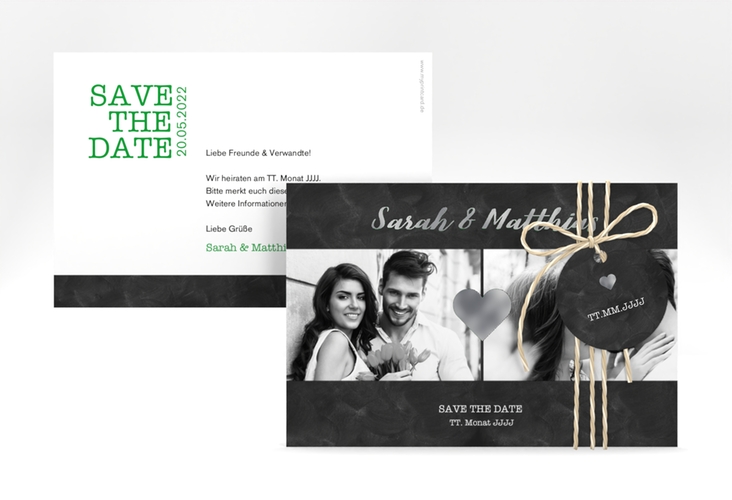Save the Date-Karte Sparkly A6 Karte quer gruen silber