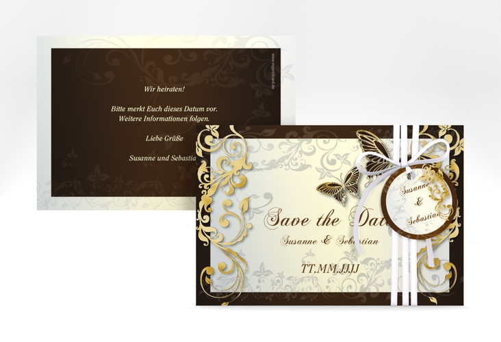 Save the Date-Karte Hochzeit Toulouse A6 Karte quer braun gold romantisch mit Schmetterlingen