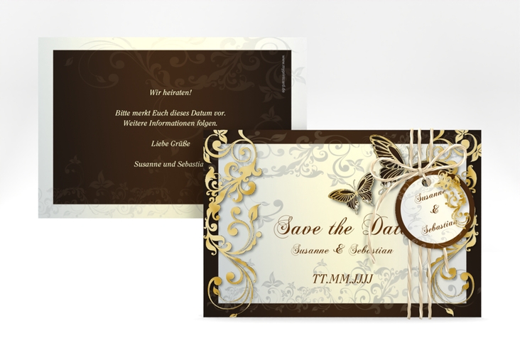 Save the Date-Karte Hochzeit Toulouse A6 Karte quer braun gold romantisch mit Schmetterlingen