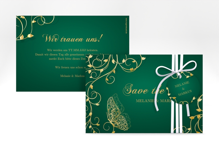 Save the Date-Karte Eternity A6 Karte quer gruen gold
