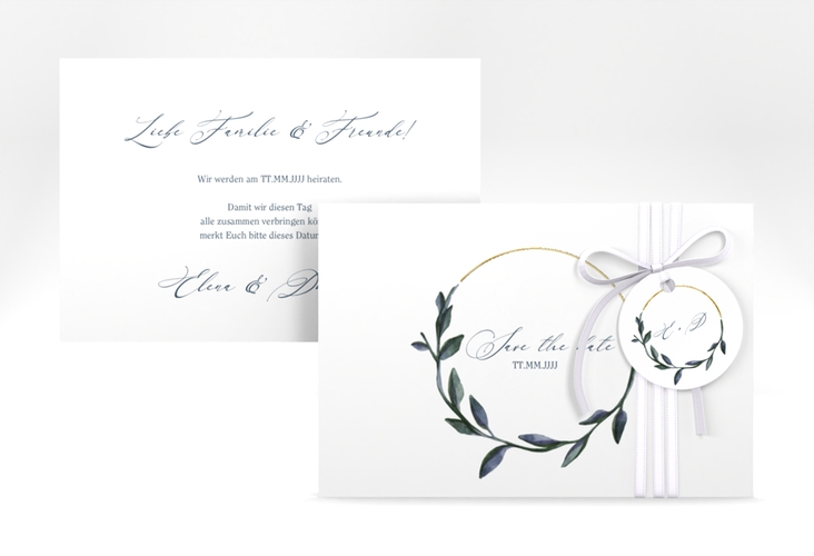 Save the Date-Karte Botanica A6 Karte quer weiss gold