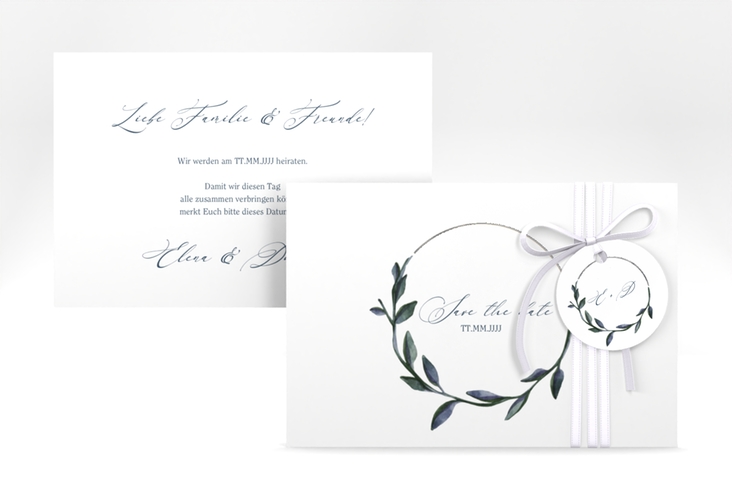 Save the Date-Karte Botanica A6 Karte quer weiss silber