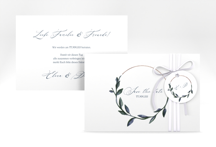 Save the Date-Karte Botanica A6 Karte quer weiss rosegold