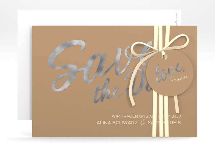 Save the Date-Karte Glam A6 Karte quer beige silber