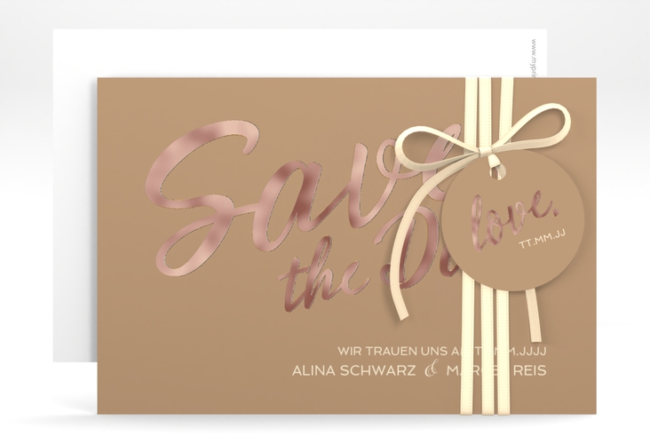 Save the Date-Karte Glam A6 Karte quer beige rosegold