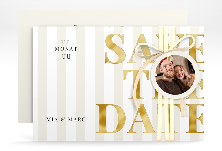 Save the Date-Karte Streifen A6 Karte quer beige gold