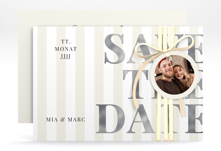 Save the Date-Karte Streifen A6 Karte quer beige silber
